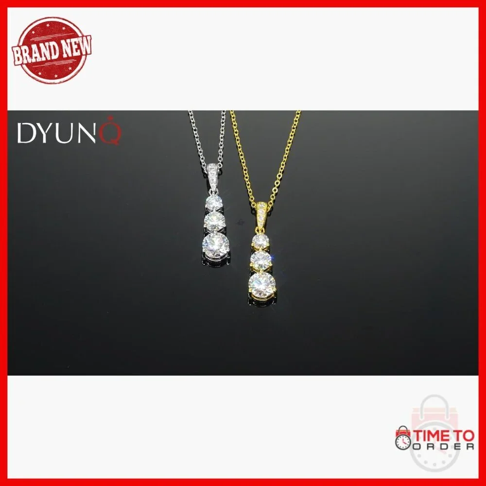 Sterling Silver Moissanite 3 Stone Pendant Necklace 18-20 Inch